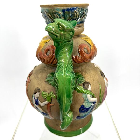 Czecho-Slovakia Erphila Art Pottery Vase Dragon Double Handles Czechosloval 858 - Picture 4 of 13